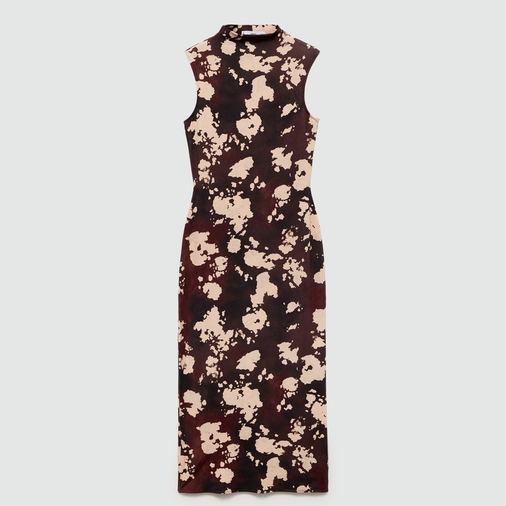 Mango burgundy midi printed sleeveless dress NWT - Picture 2 of 5